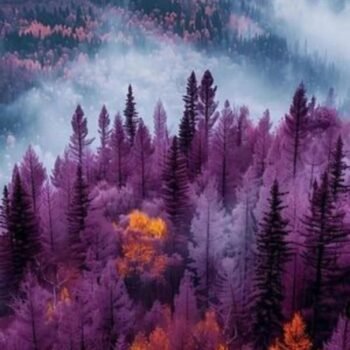 Foggy forest with trees transitioning from summer green to autumn colour, representing Integration Lag