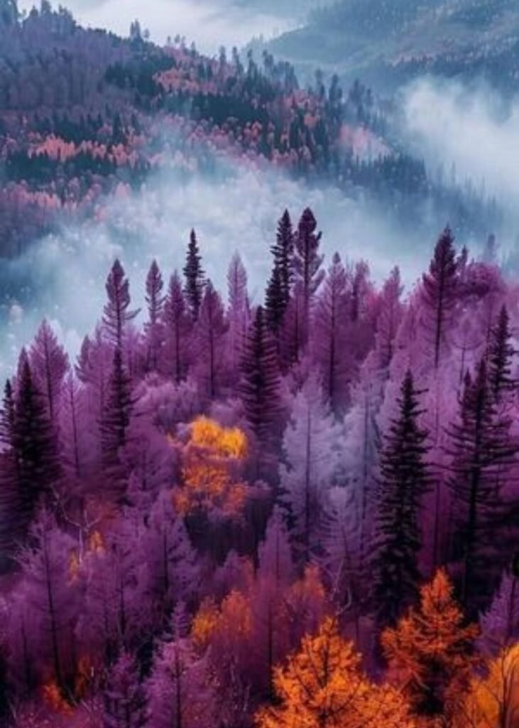 Foggy forest with trees transitioning from summer green to autumn colour, representing Integration Lag